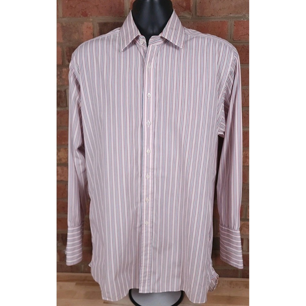 Brooks Brothers English Mens Cotton White Stripe Dress Shirt 16R French Cuff